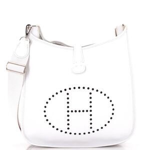 Hermes White Evelyne-style Leather Shoulder Bag with Black Perforated H Logo